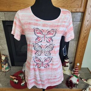 Karen Scott Butterfly Womens Short Sleeve Shirt NWT